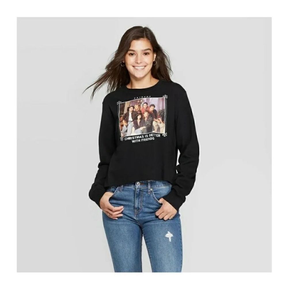 ✨FRIENDS Womens Black 'Christmas is Better with Friends' Cropped Sweatshirt✨